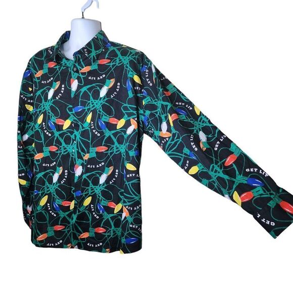 GET LIT Christmas Lights Long Sleeve Button Up Shirt Men's Size XXL Black - Picture 4 of 10